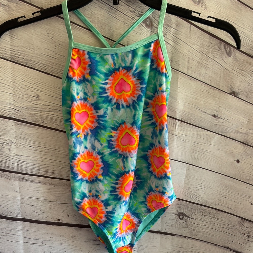 Colorful Heart Tie-Dye Kids One Piece Swimsuit